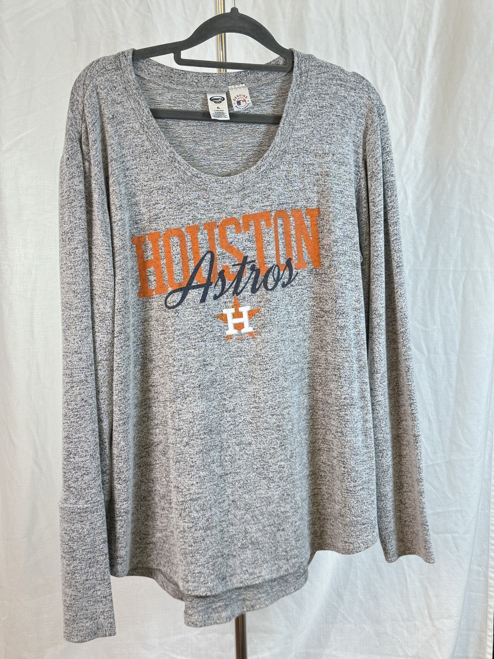 Women's MLB Houston Astros Gray Long-Sleeve Scoop Neck Tee sz XL